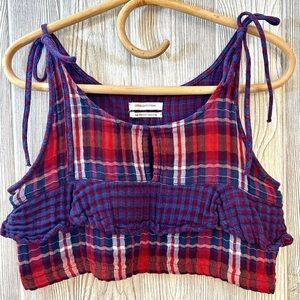 NEW! URBAN OUTFITTERS Jo Plaid Tie Shoulder Cropped Top Size Medium